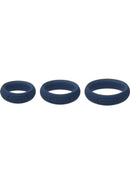 Svakom Triooo Silicone Cock Ring Set 3 Piece Blue showcasing three silicone rings in varying sizes.