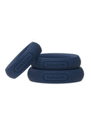 Svakom Triooo Silicone Cock Ring Set 3 Piece Blue displayed on white background.