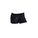 SpareParts Pete Trunks Nylon Packing Underwear Black Size M displayed on a mannequin, showcasing its open-fly design.