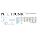 SpareParts Pete Trunks Nylon Packing Underwear Black Size 3XL size chart showcasing dimensions and fit information.