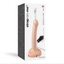 Strap-On-Me Squirting Cum Dildo Small Vanilla in packaging with spray feature for realistic partnered play.