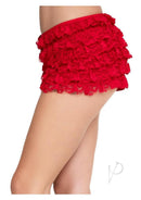Leg Avenue Lace Ruffle Shorts XLarge Red showcasing delicate lace and playful ruffles for a flirty look.