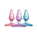 Play With Me Jolly Plug 24-piece Fishbowl Display featuring pink, purple, and blue beginner-friendly anal plugs.