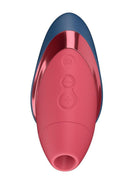 Womanizer Next Liberty Air Clitoral Stimulator Blue Red in compact design with buttons for pleasure settings.