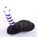 SpareParts Base Stabilizer Black Large with a glass dildo on a black background for enhanced stability and control.