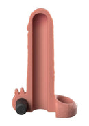 Fantasy X-Tensions Vibrating 1 Inch Penis Extension Vanilla showcasing its lifelike design and removable bullet for vibrations.