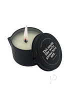 Kama Sutra Naughty Note Vanilla Creme 2 Oz Massage Candle with playful cheeky message and lit wick.