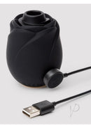 Fifty Shades of Grey Hearts & Flowers Rose 2.0 Massager in sleek black, showcasing its USB charging feature.