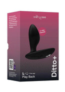 We-Vibe Ditto Plus Vibrating Butt Plug with Remote Control packaging featuring sleek design and remote control functionality.