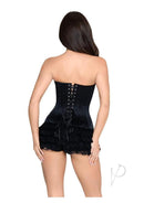 Leg Avenue Steel Boned Satin Corset Small Black showing a sleek back view with lacing detail and satin finish.
