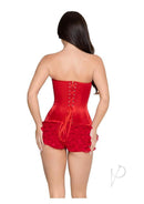 Leg Avenue Steel Boned Satin Corset Medium Red showcasing a sleek back design with lace-up detail and smooth satin finish.