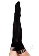 Kixies Danalynn Opaque Ribbed Thigh Highs Size D Black showcasing the sleek ribbed texture and classic opaque finish.