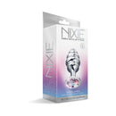 Nixie Ribbed Metal Butt Plug Honey Dipper Small packaging featuring a smooth anal toy with rainbow jewel base.