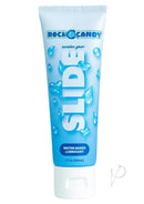 Rock Candy Slide Water Based Lubricant 1.7 Oz tube displayed with water droplets design.