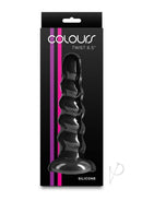 Colours Twist Silicone Dildo with Suction Cup 6.5 Inch Black in packaging with contoured design.