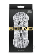 Bound 50ft Non-Chafing Bondage Rope Silver packaging showcasing its design and quality for bondage enthusiasts.