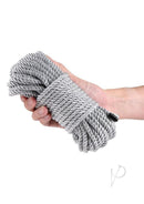 Bound 50ft Non-Chafing Bondage Rope Silver coiled in hand, ideal for tie-and-tease adventures.