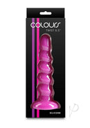 Colours Twist Silicone Dildo Suction Cup 6.5 Inch Purple packaging showcasing its unique design and vibrant color.
