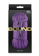 Bound 50 Foot Purple Non-Chafing Bondage Rope packaging featuring soft, pliable cord for creative play.
