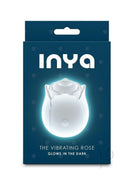 INYA The Vibrating Rose Silicone Clitoral Vibrator White packaging design featuring a rose and glowing details.