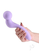 INYA Pleasure Wand Dual End Vibrator Lavender held in hand showcasing its silicone finish and design.