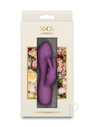 X and O's Devotion Silicone Rabbit Vibrator Purple packaged in floral box design.