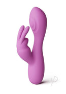 X and O's Devotion Silicone Rabbit Vibrator Purple, a body-safe dual-action vibrator for intimate pleasure.