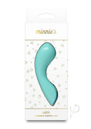 Package of Minnie's Wink Silicone G-Spot Vibrator Aqua featuring a sleek design and heart pattern background.