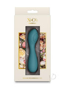 X and O's Cherish Silicone Curved Vibrator Teal in elegant packaging with floral design.