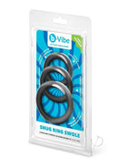 B-Vibe Snug Ring Thick Silicone Cock Ring 3 Pack Black packaging showing three silicone rings.