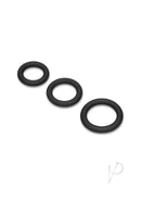 B-Vibe Snug Ring Thick Silicone Cock Ring 3 Pack Black, three thick silicone rings in black for comfort and support.