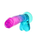 B Yours Candy Colored Dildo 6.75 inches in vibrant pink and blue design for pleasurable experiences.