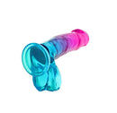 B Yours Candy Colored Dildo 6.75 inches in vibrant blue and pink colors for playful stimulation.