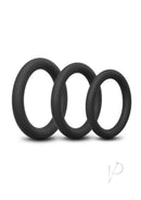 B-Vibe Snug Ring Lite Silicone Cock Ring 3 Pack Black - three smooth black silicone rings for comfort and performance.