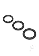 B-Vibe Snug Ring Lite Silicone Cock Ring 3 Pack Black featuring three smooth silicone rings designed for comfort.