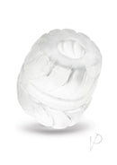 B-Vibe Stretch Tech Barrel Ultra Stretchy Cock Ring Clear showcasing its soft, stretchy material in a clear design.