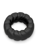B-Vibe Flex Ring Tread Silicone Cock Ring Black with smooth, skin-like comfort and durable design.
