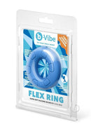 B-Vibe Flex Ring Ultra Soft Silicone Cock Ring Blue in packaging for enhanced pleasure and comfort.