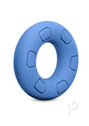 B-Vibe Flex Ring Ultra Soft Silicone Cock Ring Blue displayed on a neutral background, showcasing its soft and stretchy design.