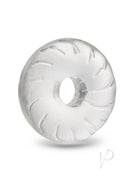 B-Vibe Stretch Tech Drive Ultra Stretchy Cock Ring Clear showing its extreme elasticity and comfortable fit.