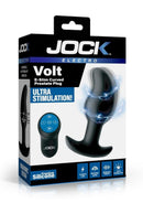 Jock Volt E-Stim Silicone Curved Prostate Plug Black packaging featuring design and features.