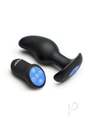Jock Volt E-Stim Silicone Curved Prostate Plug Black with remote for vibration and electrostimulation control.