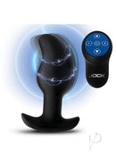 Jock Volt E-Stim Silicone Curved Prostate Plug Black with remote control for targeted stimulation.