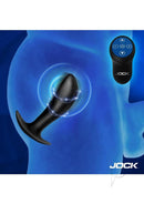 Jock Spark E-Stim Slim Silicone Prostate Plug Black with remote control for electro-stimulation and vibration.