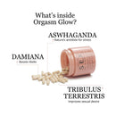 Bijoux Indiscrets Sex au Naturel Orgasm Glow Supplement 60 Pc ingredients including Ashwagandha, Damiana, and Tribulus Terrestris.