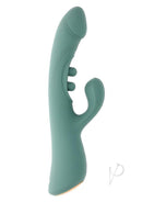Tapped Out Silicone Vibrator with Stimulator Green, providing dual stimulation with a contoured design.