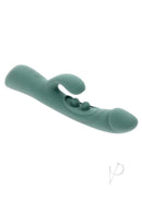 Tapped Out Silicone Vibrator with Stimulator Green, featuring dual stimulation and a contoured shaft for intense pleasure.
