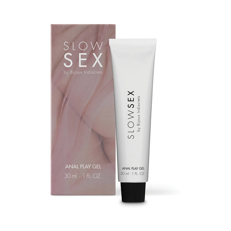 Bijoux Indiscrets Slow Sex Anal Play Gel 1 Oz with packaging, designed for smooth anal play experiences.