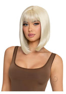 Leg Avenue Angled Bob Wig Blonde worn by a model showcasing a polished hairstyle.