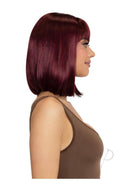 Leg Avenue Angled Bob Wig Burgundy showcased from the side, featuring sleek burgundy strands and an angled bob style.